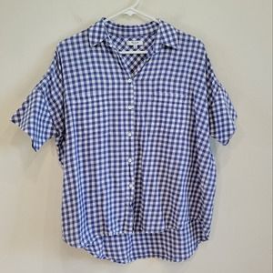 Madewell Womens Blue White Gingham Check Short Sleeve Button Up Shirt Size Small